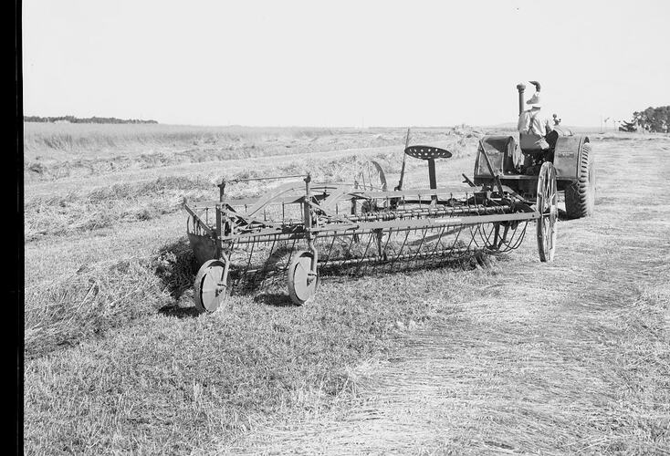 Negative - International Harvester, W-30 Tractor & Side Delivery Rake 