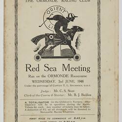 Programme - 'The Ormonde Racing Club Red Sea Meeting', Orient Line, 1948