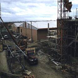 Slide - Kodak Australasia Pty Ltd,  View of Construction of Front Elevation of Buildings, Kodak Factory, Coburg, 1958