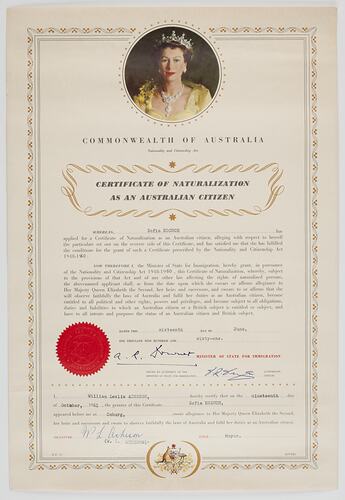 Naturalization Certificate - Issued to Zofia Kozuch, Commonwealth of Australia, 19 Oct 1961
