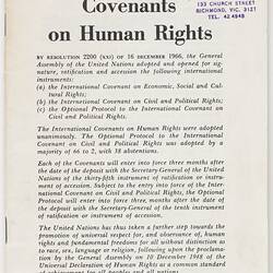 Booklet - 'International Covenants on Human Rights', United Nations, 1967