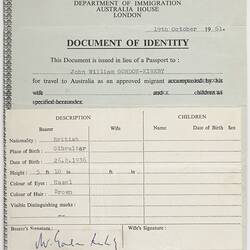Identity Document - Issued to John Gordon-Kirkby, by Commonwealth of Australia, 19 Oct 1961