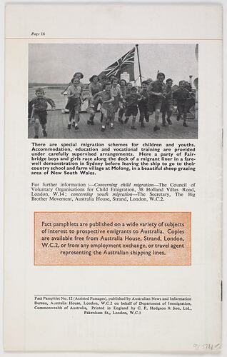 Booklet - 'Facts about Assisted Passages to Australia', Australian News & Information Bureau, Mar 1955, back cover