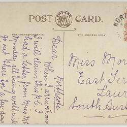 Postcard - Lady Northcote, President of the Women's Work Exhibition, 1907, Reverse