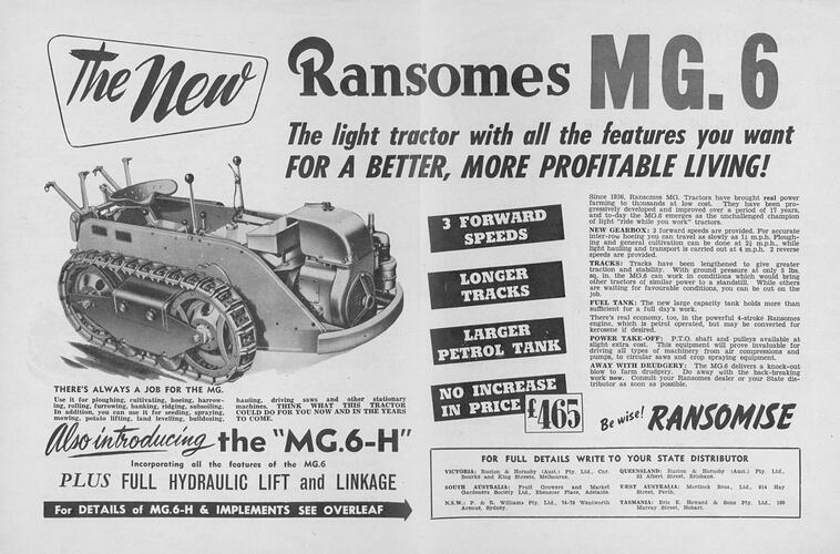 Publicity Leaflet - Ransomes, Sims & Jefferies, MG6 Crawler Tractor, circa, 1955