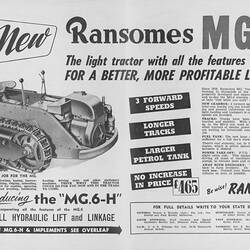 Publicity Leaflet - Ransomes, Sims & Jefferies, MG6 Crawler Tractor, circa, 1955