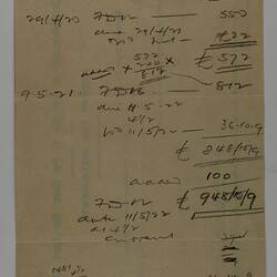 Equations and payments written on back of a receipt docket.