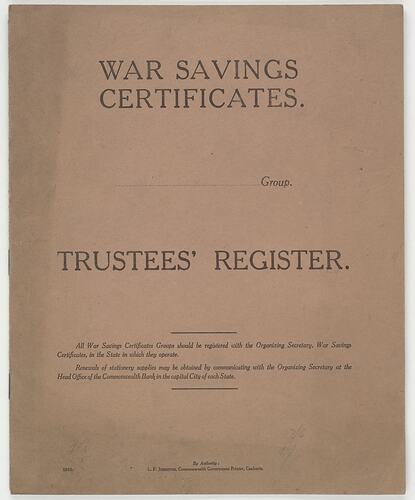 Booklet - War Savings Certificates, Trustees Register, circa 19445-1949