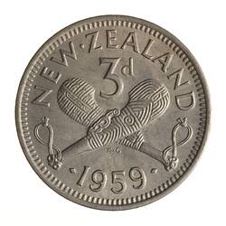 Coin - 3 Pence, New Zealand, 1959