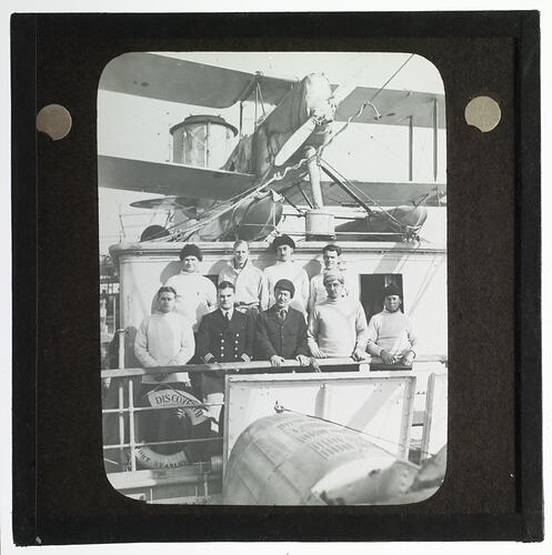 Lantern Slide - RAAF Party with Lieutenant Hill & Ellsworth. Ellsworth Relief Expedition, Discovery II, Antarctica, 1936