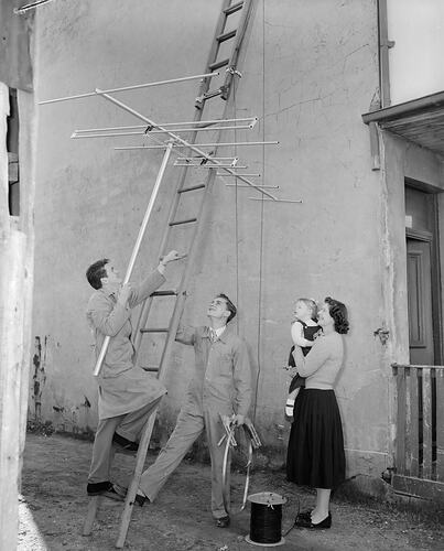 Negative - Two Men Installing a Television Antenna, St Kilda, Victoria, 1958
