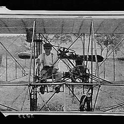 Negative - John Duigan Seated at the Controls of his Biplane, Spring Plains, Mia Mia, Victoria, 1911