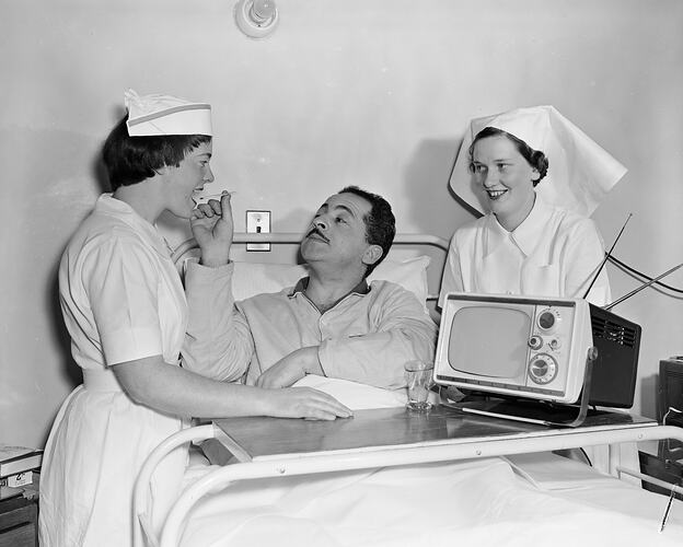 Two Nurses with a Patient, Mercy Hospital, East Melbourne, Victoria, 1958