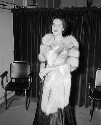 Woman Modelling Fur Coat, Seymour Furs, Melbourne, Victoria, Sep 1954
