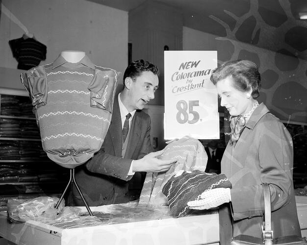 Crestknit Counter, Foy's Department Store, Melbourne, Victoria, Aug 1957, Bourke Street, Melbourne, Victoria, Aug 1957