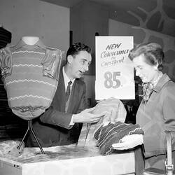 Crestknit Counter, Foy's Department Store, Melbourne, Victoria, Aug 1957, Bourke Street, Melbourne, Victoria, Aug 1957