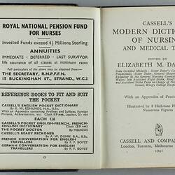 Book - 'Cassell's Modern Dictionary of Nursing and Medical Terms', London, 1941