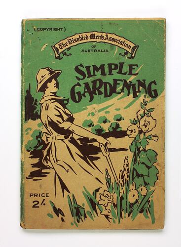 Book with green and off-white cover with illustration of a women holding a shovel in a garden.