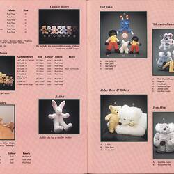 Catalogue for plush toys printed on pink paper.