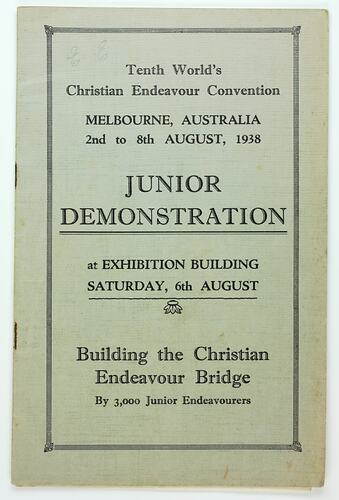 Program - Junior Demonstration, 10th World's Christian Endeavour Convention, Melbourne, 6 Aug 1938