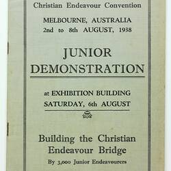 Program - Junior Demonstration, 10th World's Christian Endeavour Convention, Melbourne, 6 Aug 1938