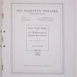 Programme - 'Grand Opera Season', Dame Nellie Melba & J.C. Williamson, His Majesty's Theatre, Melbourne, 1924