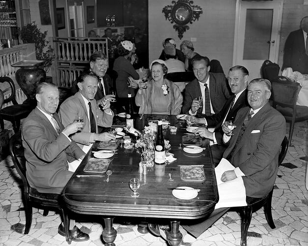 Social Reception, Group at Dining Table, Victoria, 05 May 1959