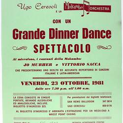Leaflet - Mokambo Orchestra, Grande Dinner Dance Spettacolo, North Carlton, 23 Oct 1981