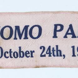 Admission Ribbon - Victorian & Melbourne Centenary Celebrations, Como Park, Melbourne, 24 Oct 1934