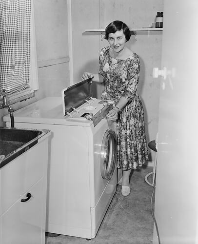 Woman with Washing Machine, Ashburton, Melbourne, Victoria, 10 Sep 1959
