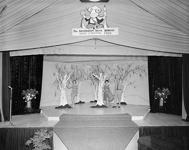 Australian Wool Board, Group on Stage, Royal Melbourne Show, Flemington, Victoria, 21 Sep 1959