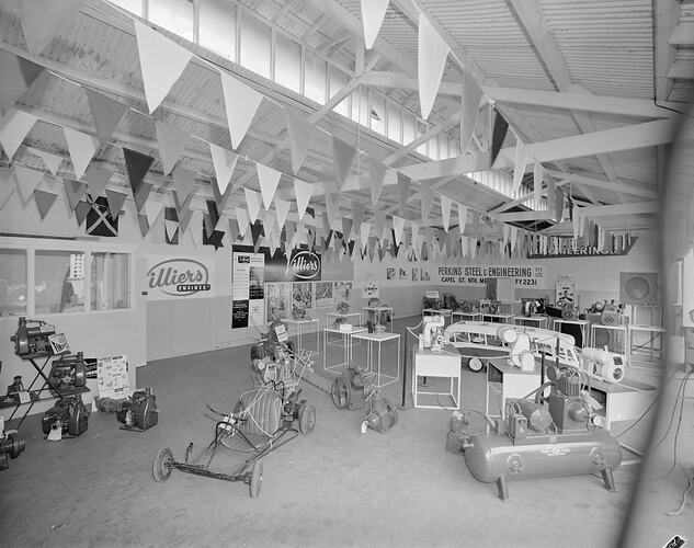 Perkins Steel & Engineering Ltd, Exhibition Display, Royal Melbourne Show, Flemington, Victoria, 25 Sep 1959