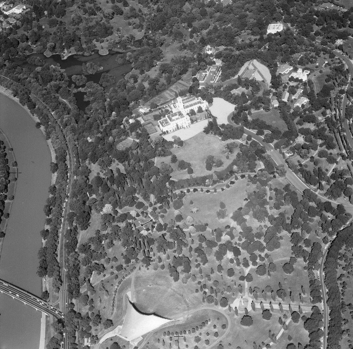 Negative - Aerial View of Kings Domain, Melbourne, circa 1973