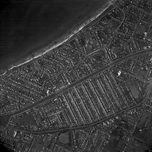 Monochrome photograph of Mentone and Parkdale.