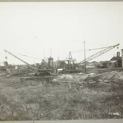 Photograph - Ruston & Hornsby, Two Dragline Excavators in a Factory Yard, Lincoln, England, 1923
