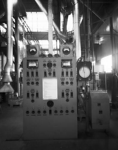 Monochrome image of machine panel.