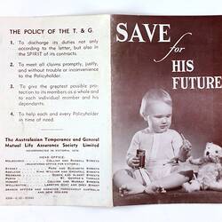 Pamphlet, open, with photo of baby and text