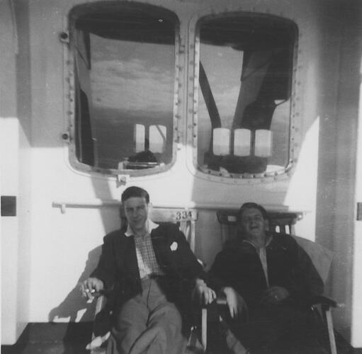 James & Harry Forbes Seated Deckside, Onboard Fair Sky, Sitmar Line, Jul 1961