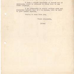 Cover Letter - Esma Banner, Australia, 16 Oct 1944