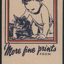 Paper folder featuring illustration of baby and cat.