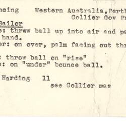 Document - Lenore Harding, to Dorothy Howard, Description of Ball Game 'Drunken Sailor', 1955