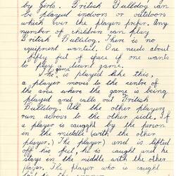 Document - Graham Leeks, to Dorothy Howard, Description of Chasing Game 'British Bulldog', 24 Mar 1955
