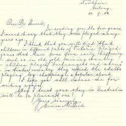 Letter - Eunice McLeod, to Dorothy Howard, Response to Dr Howard's Request for People to Contact Her About Their Childhood Games, 21 Jul 1954