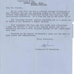 Letter - George Browne, to Dorothy Howard, Discussion of Visit to London, 18 May 1955