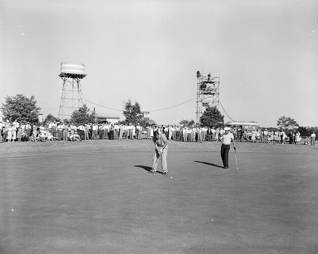 Two Golfers on the Putting Green, Cranbourne Golf Club, Victoria, 05 Mar 1960