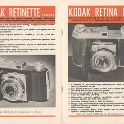 Opened brochure with two photographs of cameras.
