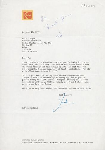 Memorandum - Kodak Australasia Pty Ltd, 'Company Organisation Announcement', Aug 1 1975