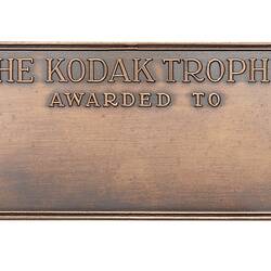Rectangular bronze unawarded name plaque for The Kodak Trophy.