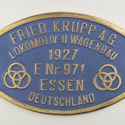 Locomotive Builders Plate - Friedrich Krupp AG, Essen, Germany, 1927