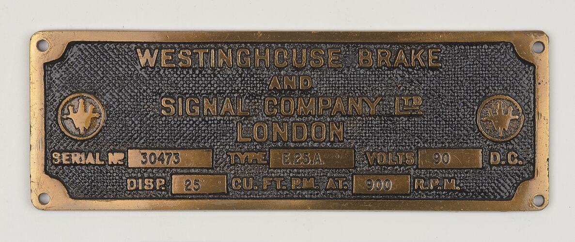 Locomotive Plate - Westinghouse Brake & Signal Co.